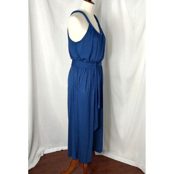 LOFT Jumpsuit S Blue Flowy Tie Waist Blue Jumpsuit Relaxed Soft Summer NEW - Picture 10 of 11